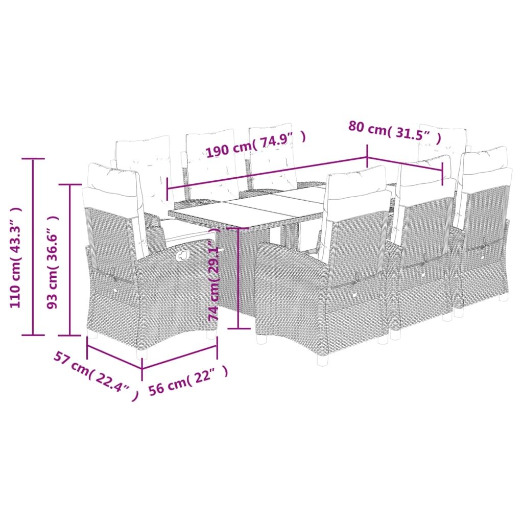 9-delige Tuinset poly rattan zwart