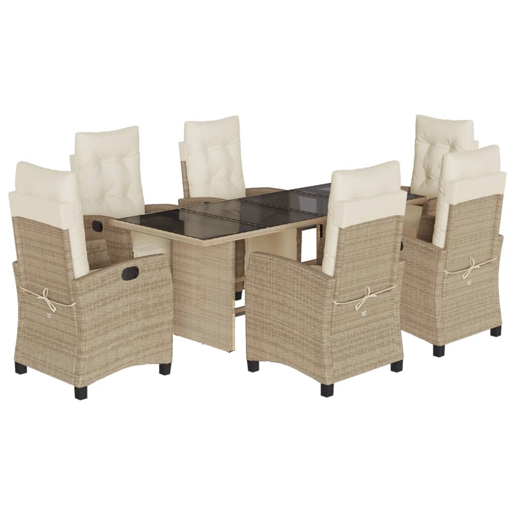 7-delige Tuinset met kussens poly rattan beige