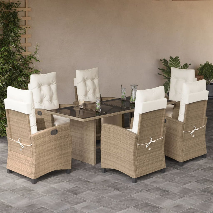 7-delige Tuinset met kussens poly rattan beige