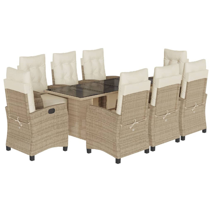 9-delige Tuinset met kussens poly rattan beige