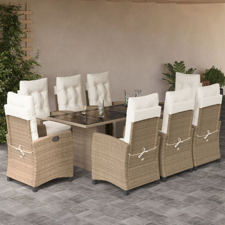 9-delige Tuinset met kussens poly rattan beige