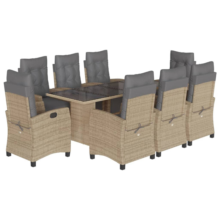 9-delige Tuinset met kussens poly rattan gemengd beige