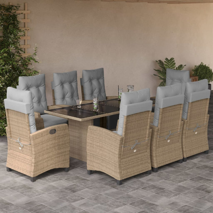 9-delige Tuinset met kussens poly rattan gemengd beige