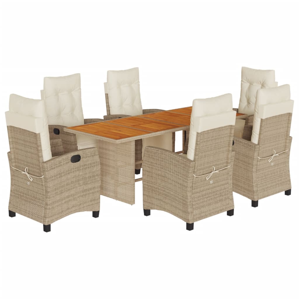 7-delige Tuinset met kussens poly rattan beige