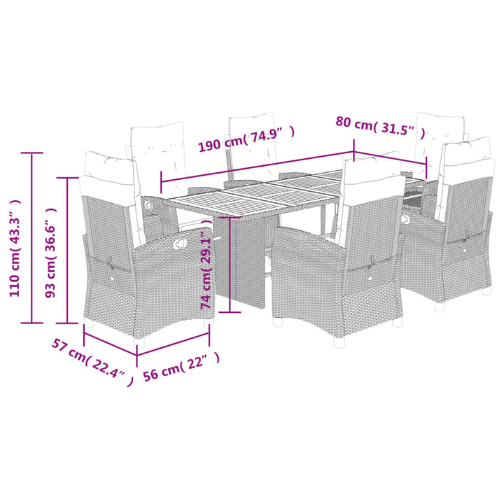 7-delige Tuinset met kussens poly rattan beige