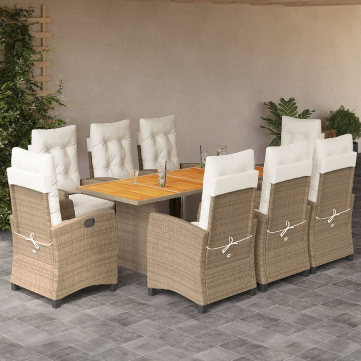 9-delige Tuinset met kussens poly rattan beige