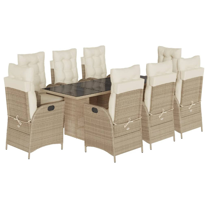 9-delige Tuinset met kussens poly rattan beige