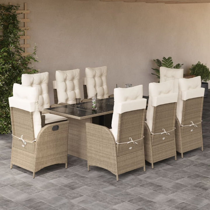 9-delige Tuinset met kussens poly rattan beige