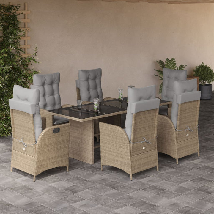 7-delige Tuinset met kussens poly rattan gemengd beige