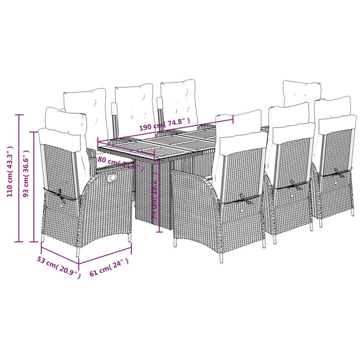 9-delige Tuinset poly rattan zwart