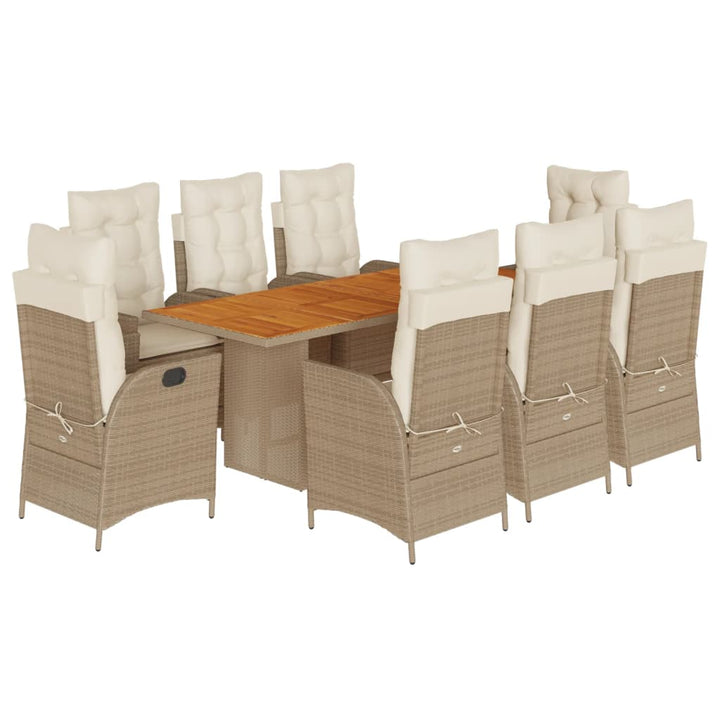 9-delige Tuinset met kussens poly rattan beige