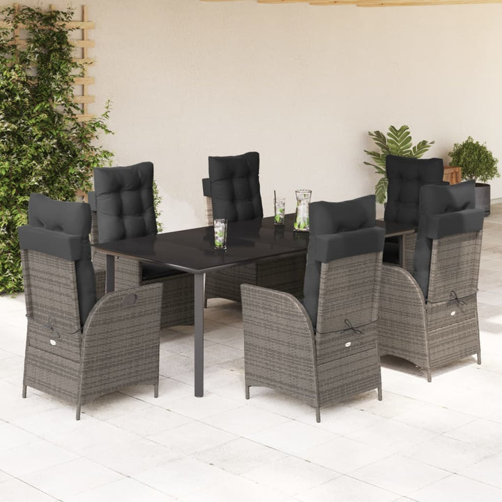 7-delige Tuinset met kussens poly rattan grijs