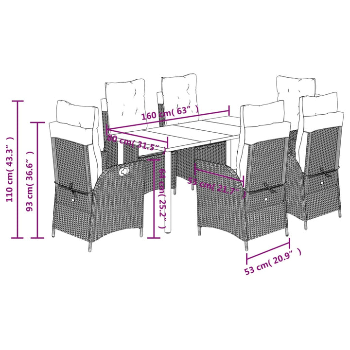 7-delige Tuinset met kussens poly rattan grijs