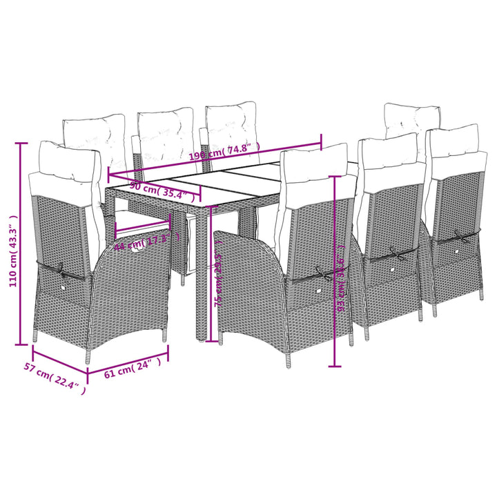 9-delige Tuinset poly rattan zwart