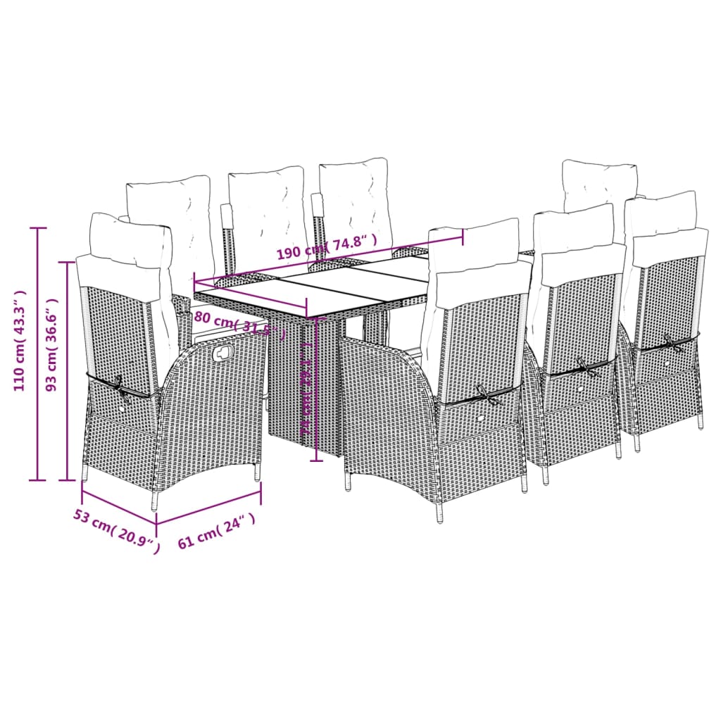 9-delige Tuinset poly rattan zwart