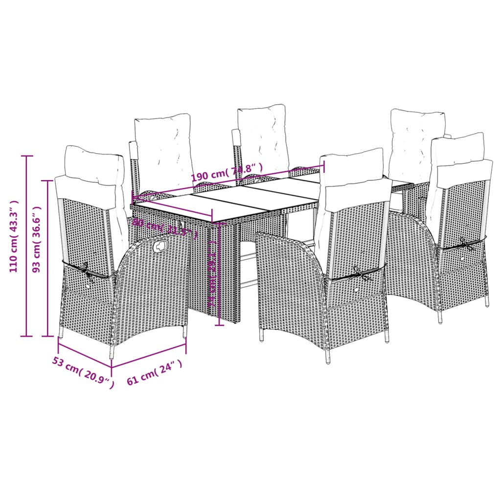 7-delige Tuinset met kussens poly rattan bruin