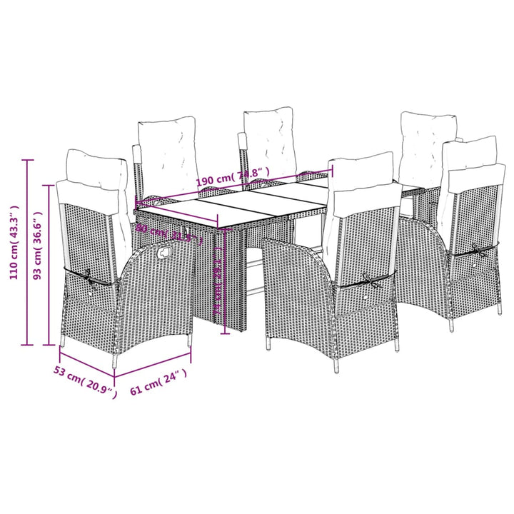 7-delige Tuinset met kussens poly rattan bruin