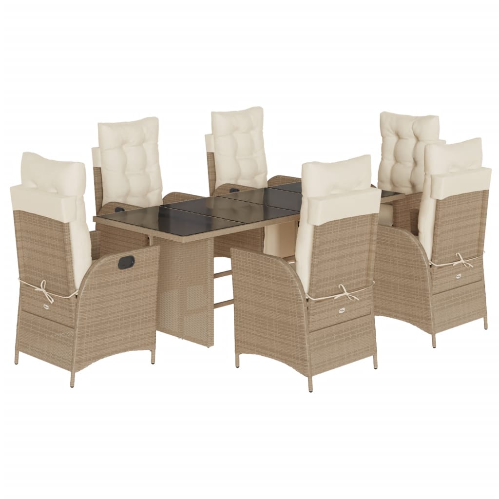 7-delige Tuinset met kussens poly rattan beige