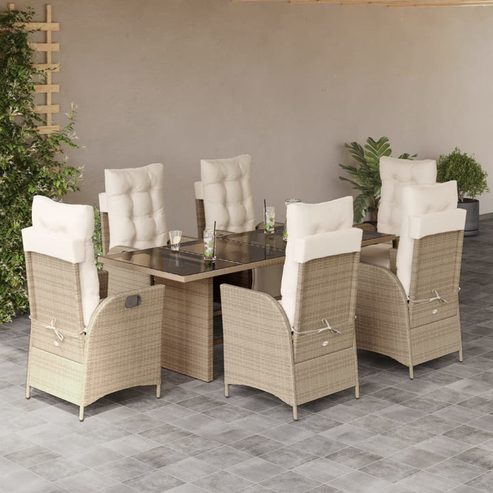 7-delige Tuinset met kussens poly rattan beige