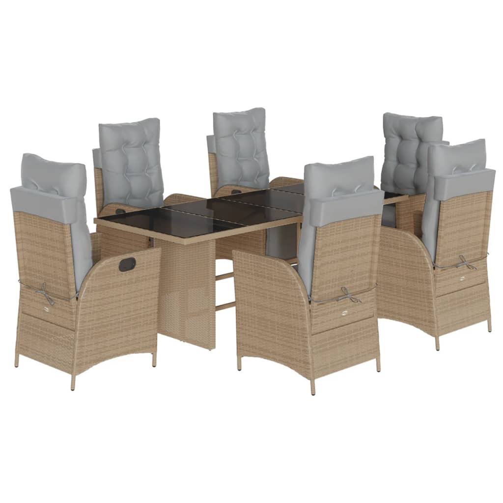 7-delige Tuinset met kussens poly rattan gemengd beige