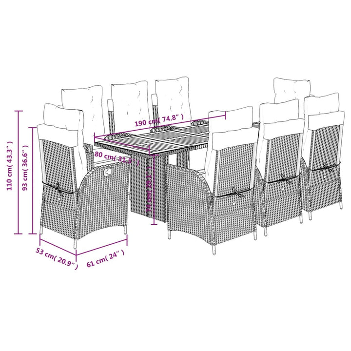 9-delige Tuinset poly rattan zwart