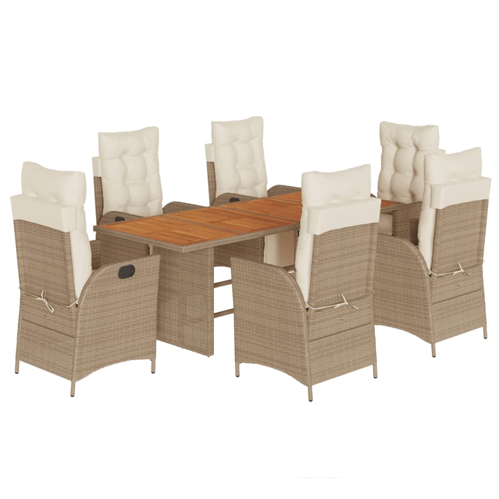 7-delige Tuinset met kussens poly rattan beige