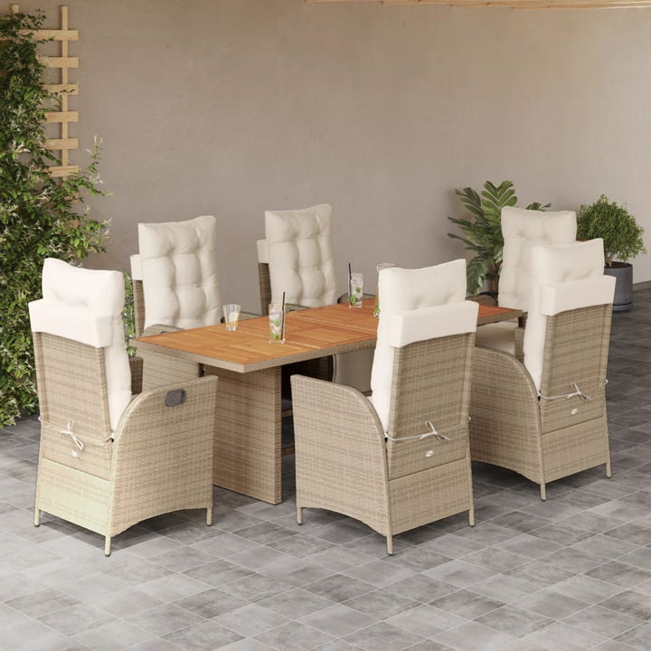 7-delige Tuinset met kussens poly rattan beige