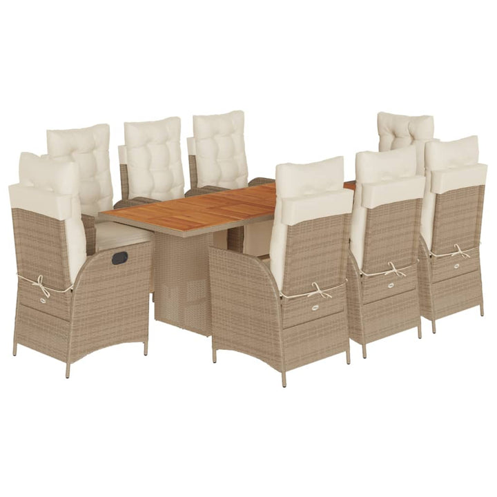 9-delige Tuinset met kussens poly rattan beige