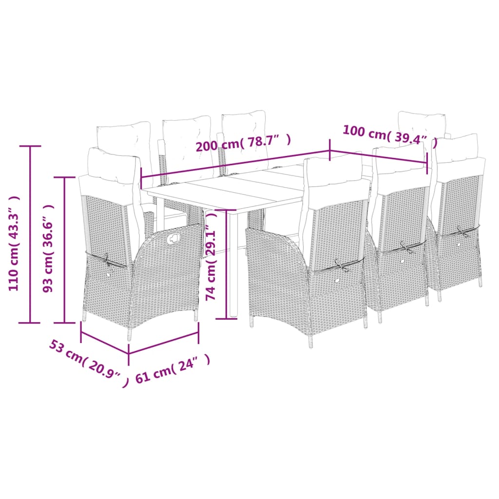 9-delige Tuinset poly rattan zwart