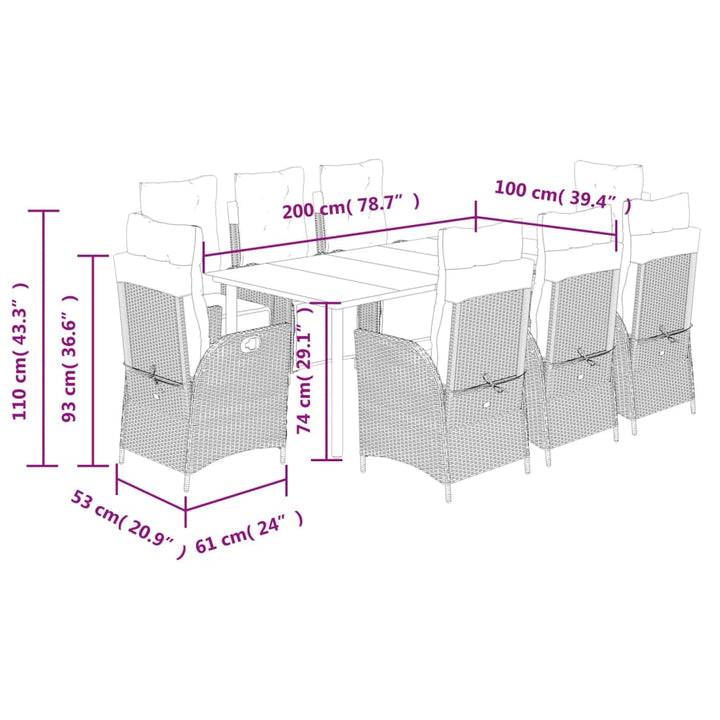 9-delige Tuinset poly rattan zwart