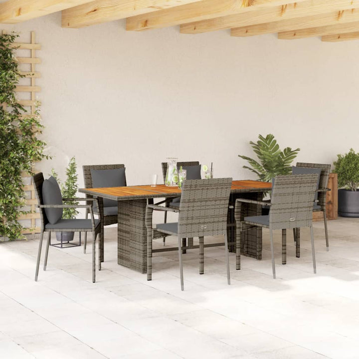 7-delige Tuinset met kussens poly rattan grijs