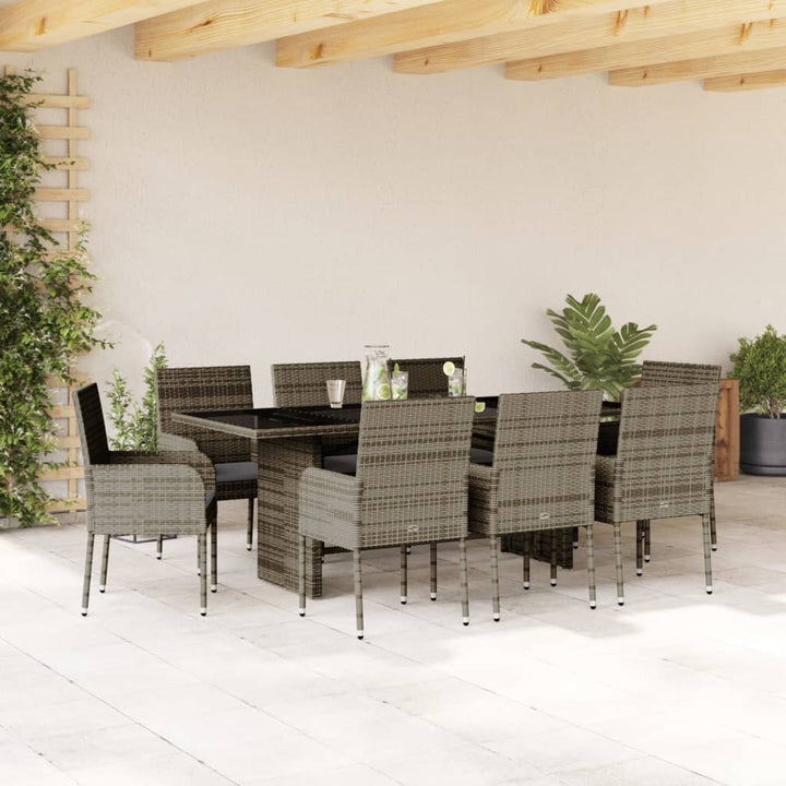 9-delige Tuinset met kussens poly rattan grijs