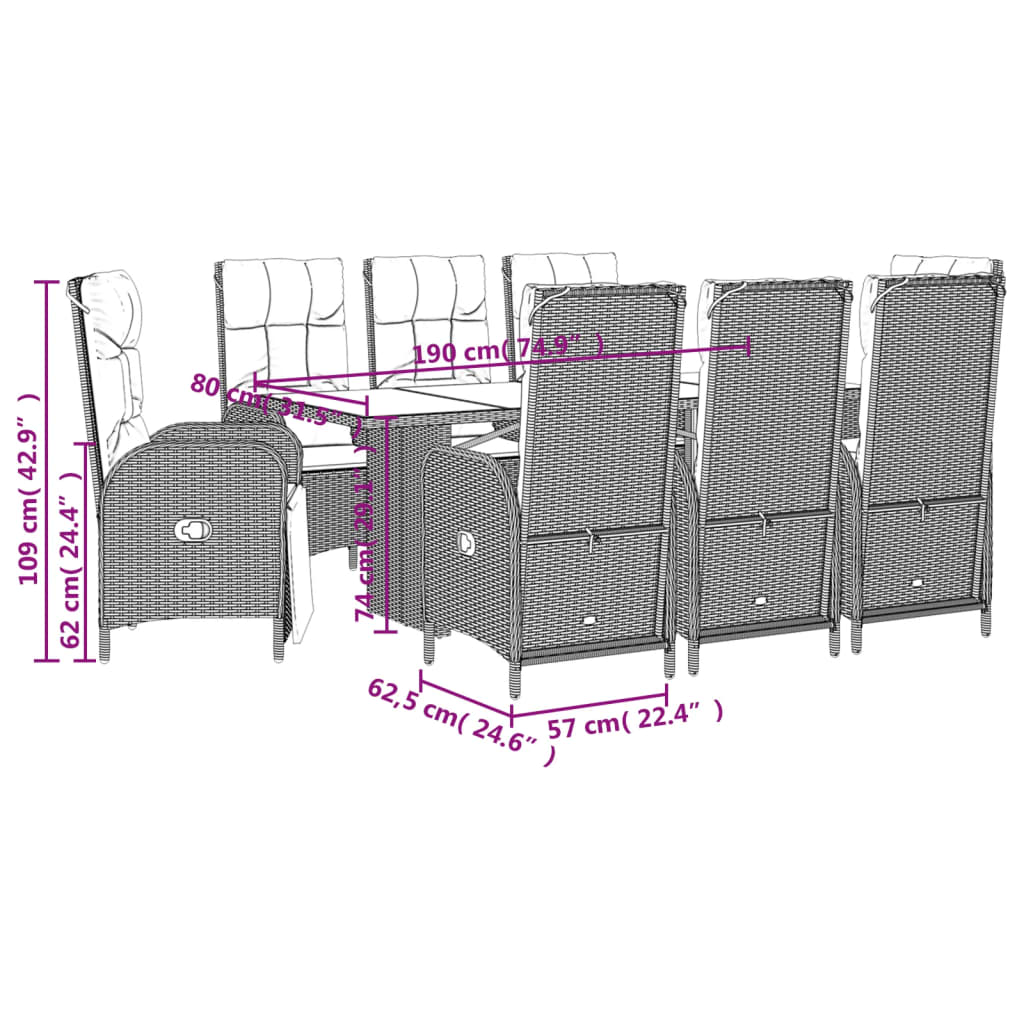 9-delige Tuinset poly rattan zwart