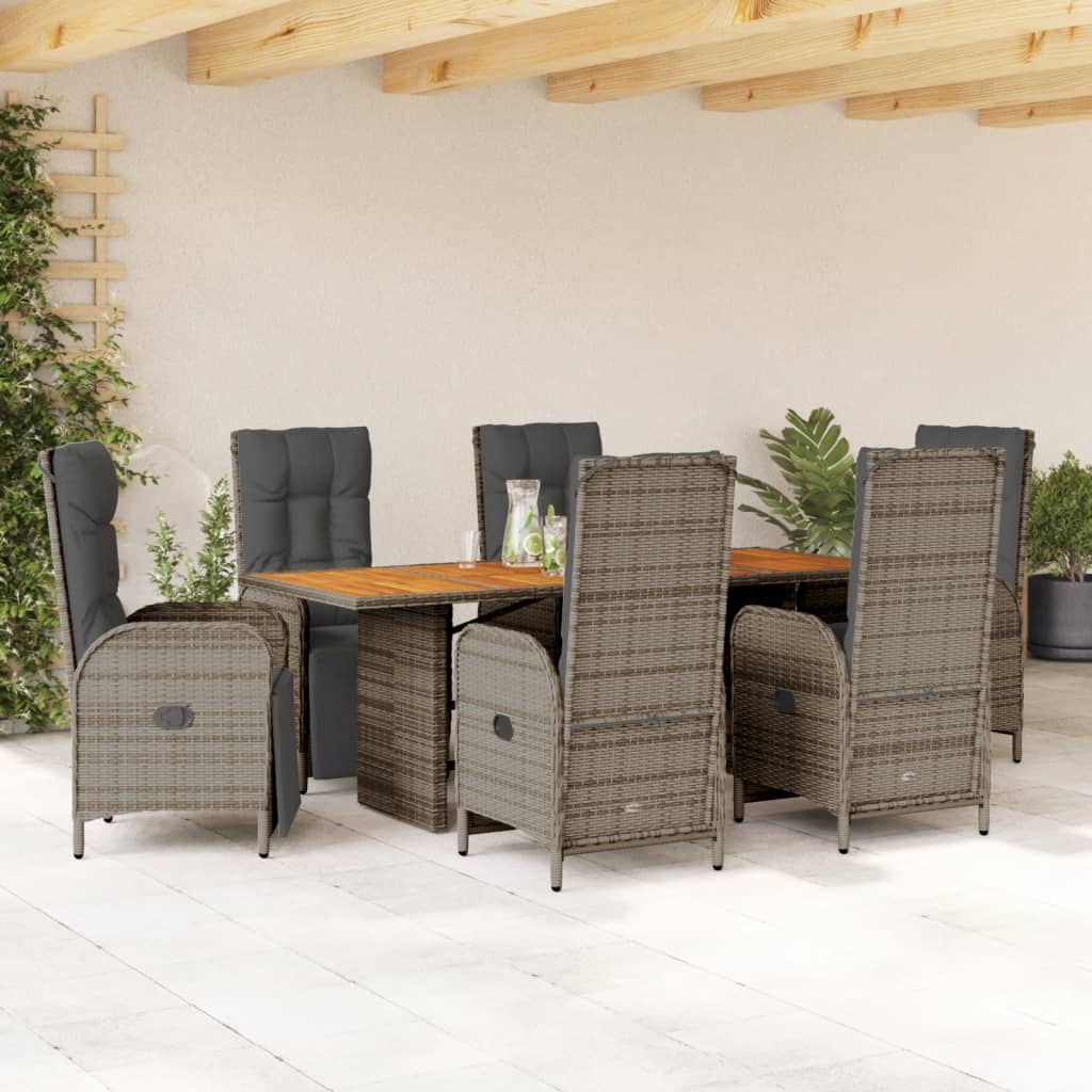 7-delige Tuinset met kussens poly rattan grijs