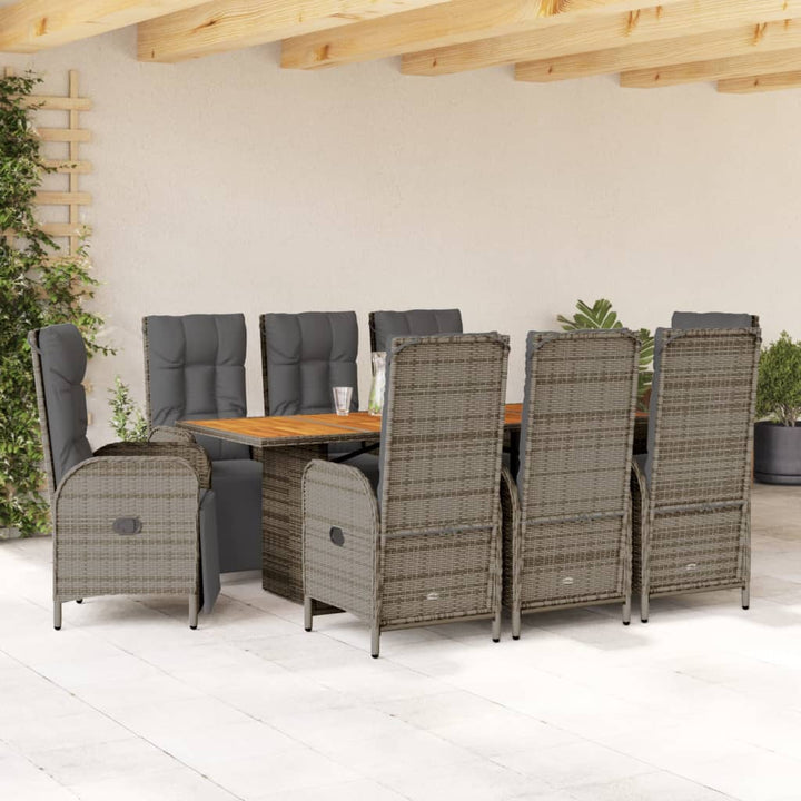 9-delige Tuinset met kussens poly rattan grijs