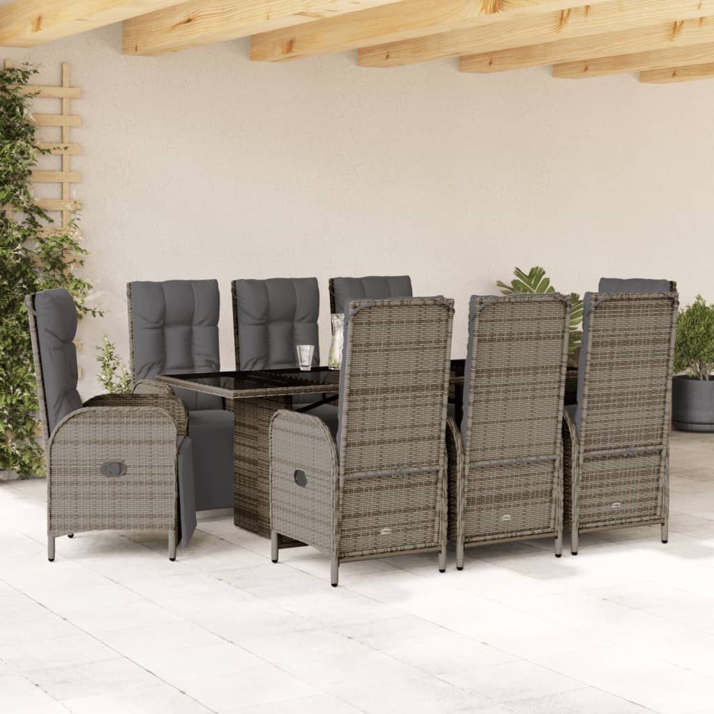 9-delige Tuinset met kussens poly rattan grijs