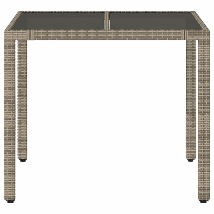 Tuintafel met glazen blad 90x90x75 cm poly rattan grijs