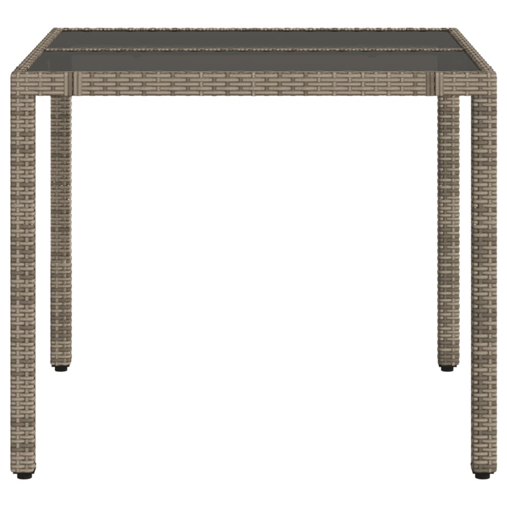 Tuintafel met glazen blad 90x90x75 cm poly rattan grijs