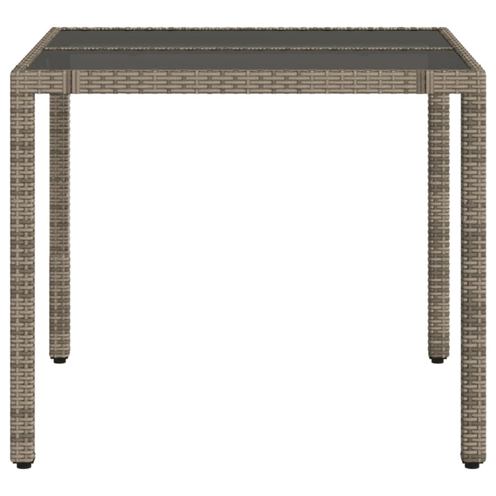 Tuintafel met glazen blad 90x90x75 cm poly rattan grijs