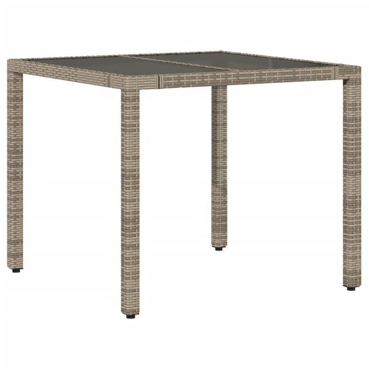 Tuintafel met glazen blad 90x90x75 cm poly rattan grijs