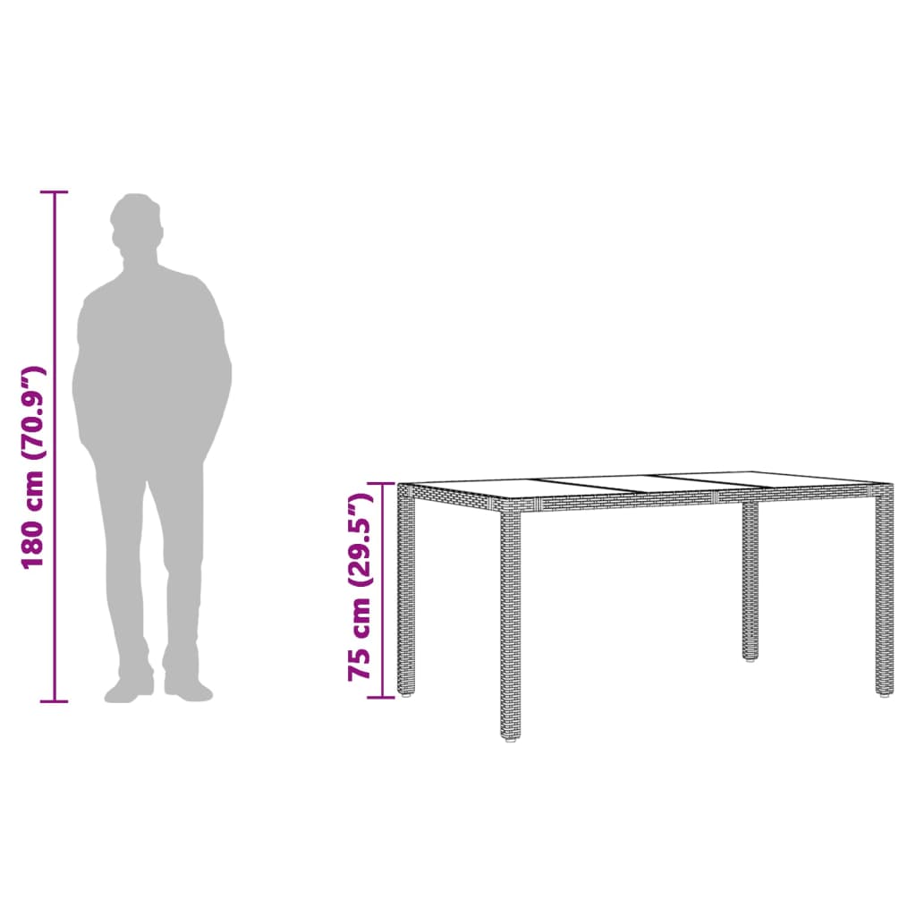 Tuintafel met glazen blad 150x90x75 cm poly rattan zwart