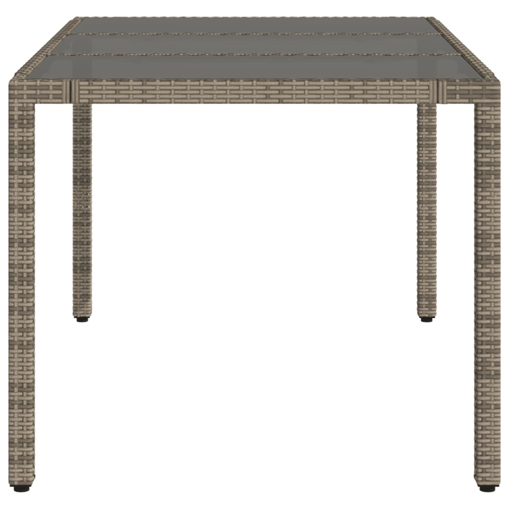 Tuintafel met glazen blad 150x90x75 cm poly rattan grijs