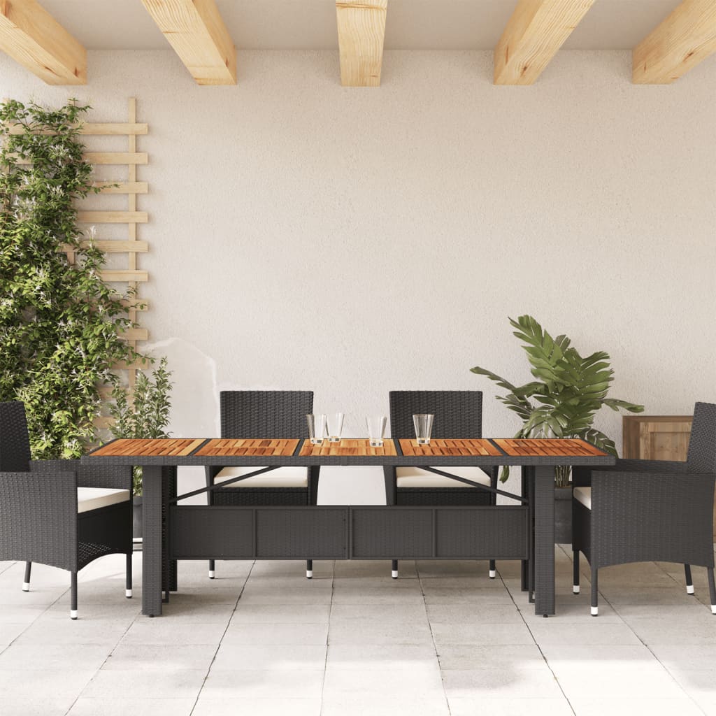 Tuintafel met acaciahouten blad 240x90x75 cm poly rattan zwart