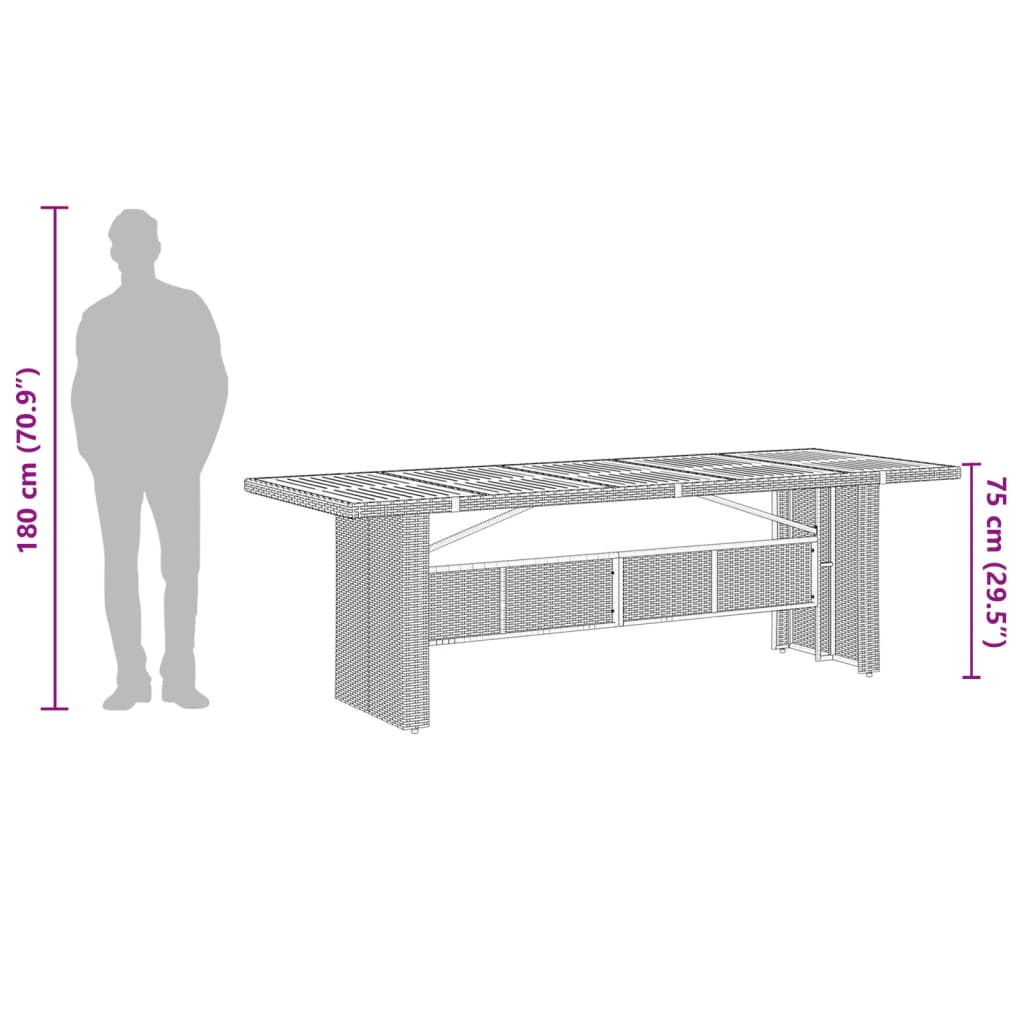 Tuintafel met acaciahouten blad 240x90x75 cm poly rattan zwart