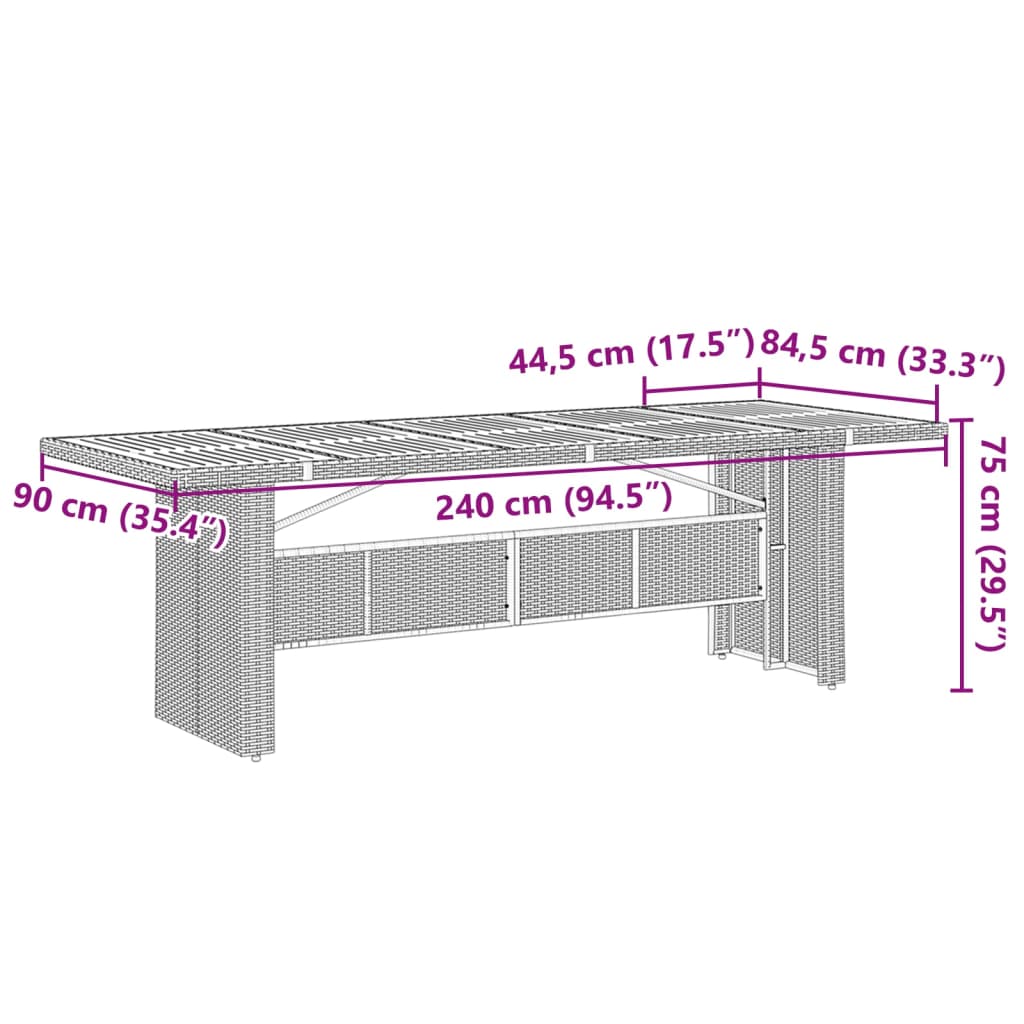 Tuintafel met acaciahouten blad 240x90x75 cm poly rattan zwart