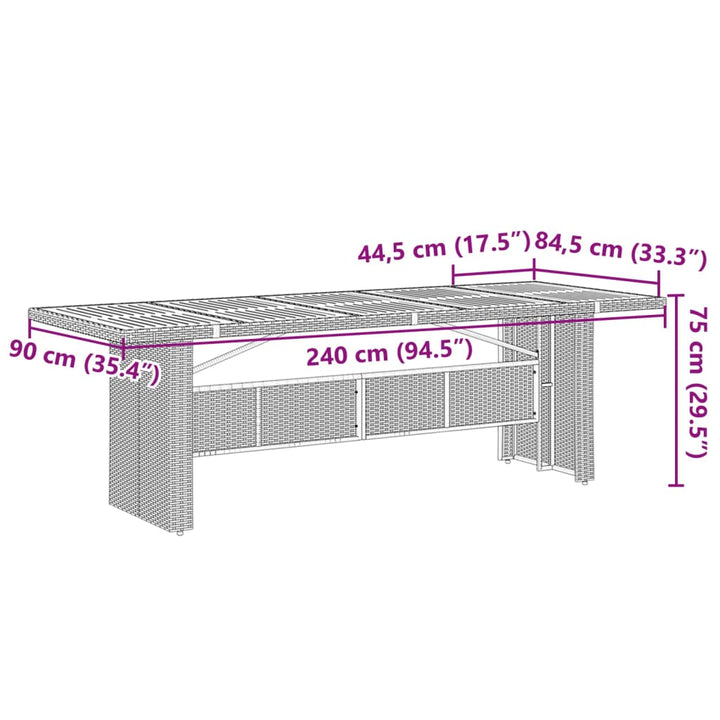 Tuintafel met acaciahouten blad 240x90x75 cm poly rattan zwart