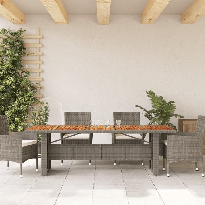 Tuintafel met acaciahouten blad 240x90x75 cm poly rattan grijs