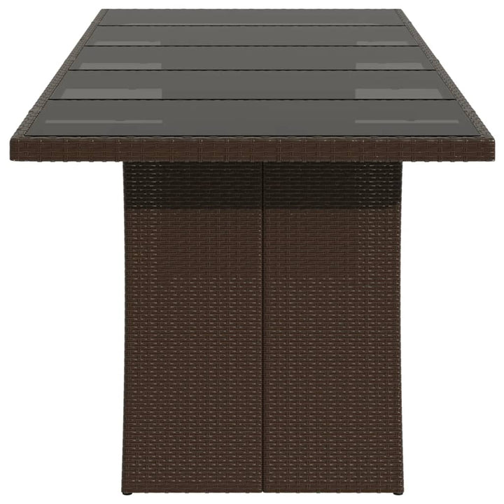 Tuintafel met glazen blad 240x90x75 cm poly rattan bruin