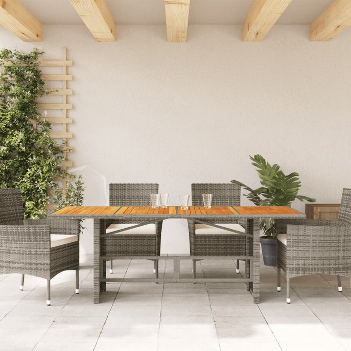 Tuintafel met acaciahouten blad 190x80x75 cm poly rattan grijs