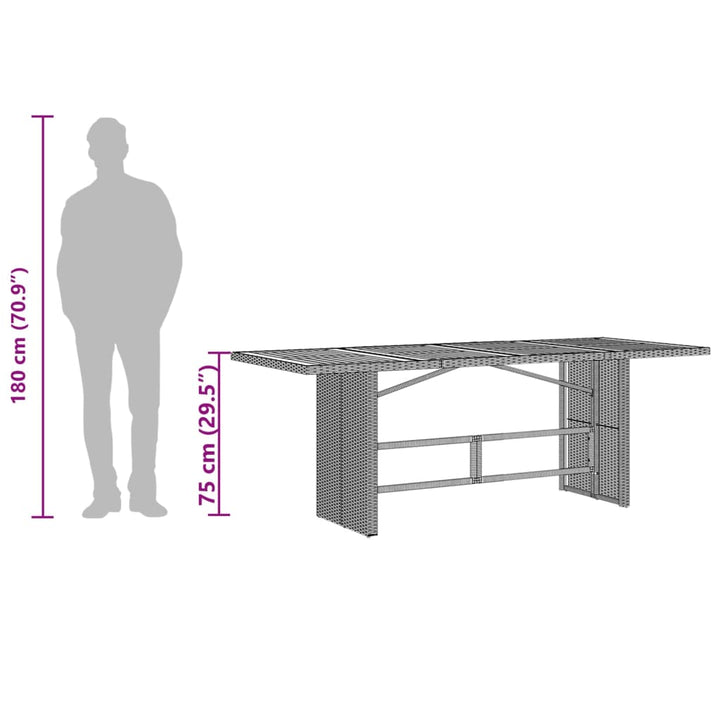 Tuintafel met acaciahouten blad 190x80x75 cm poly rattan grijs